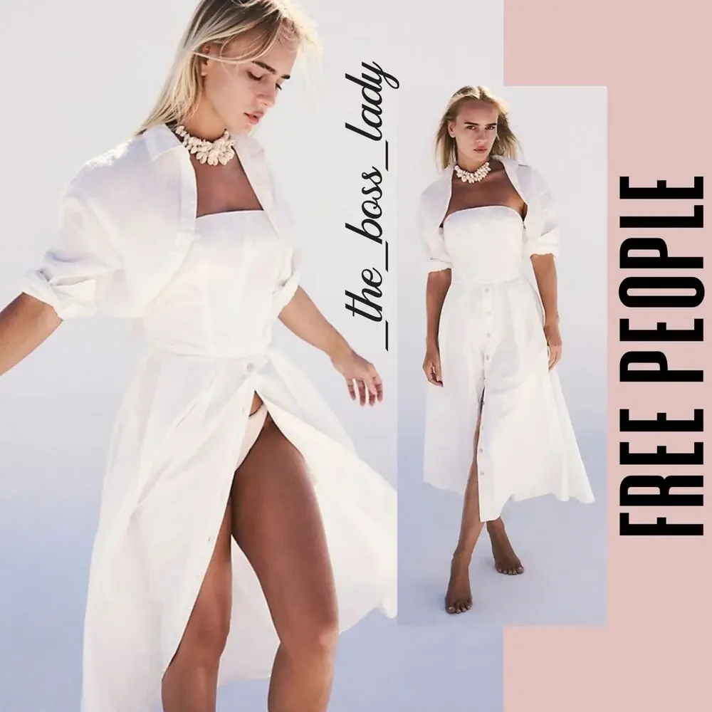Free People dress midi strapless cotton boho a-line Large